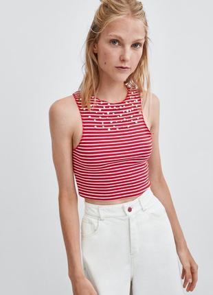 Укороченный топ майка с жемчужными бусинами zara!