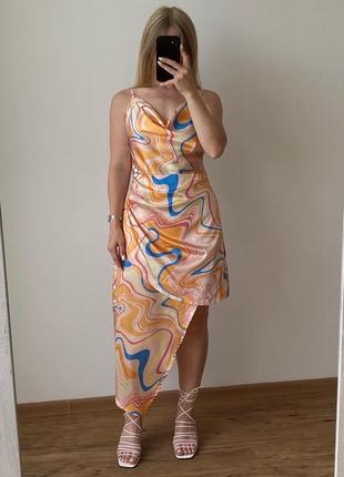 Асимметричное атласное платье shein в интересный принт9 фото