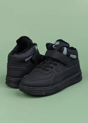 Кросівки для хлопчиків r3231-1 чорні під пуму хайтопи демісезонні на байці утеплені5 фото