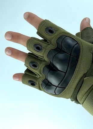 Перчатки тактические без пальцев с резиновой накладкой (зелёные)