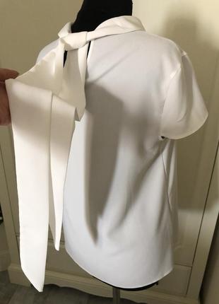 Біла блуза короткі рукава воротник стойка5 фото