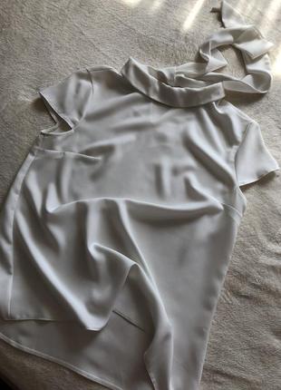 Біла блуза короткі рукава воротник стойка6 фото