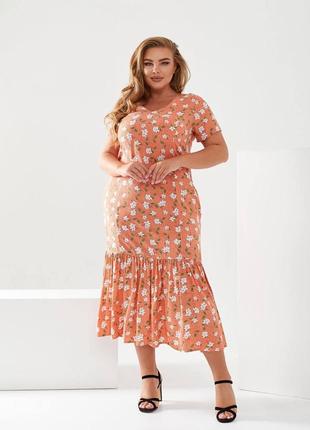 Красива сукня зі штапелю персиковий р. 50-56