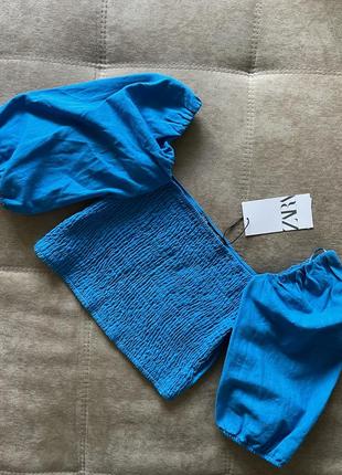 Блакитний топ з льоном zara р. s
