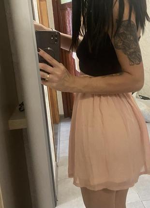 Пудровая шифоновая юбка расклешенная розовая5 фото