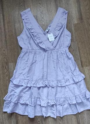 Натуральное льняное ярусное платье с оборками без рукавов с треугольным вырезом от simolv be5 фото