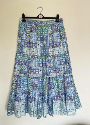 Нова яскрава спідниця максі primark довга р.44 в стилі max mara 100% бавовна