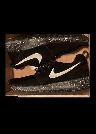Кроссовки nike roshe run black cloud sole найк найки рой ран черные замша кожа