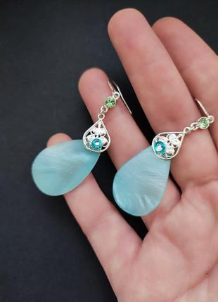 Винтажные серьги с натуральным перламутром и кристаллами