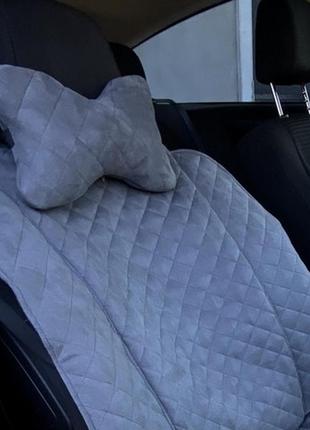 Автомобільна подушка на підголівник з алькантари (еко-замша) подушка в салон автомобіля сіра 1 шт