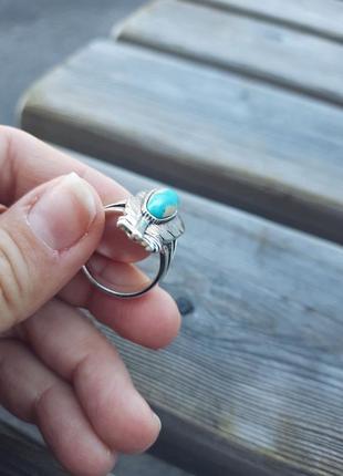 Перстень перо, вставка бирюза, натуральный камень, кольцо богемное, бохо стиль4 фото