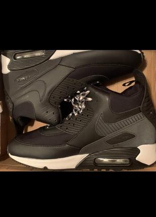 Кроссовки nike air max 90 hi black white найк найки эйр макс черные высокие