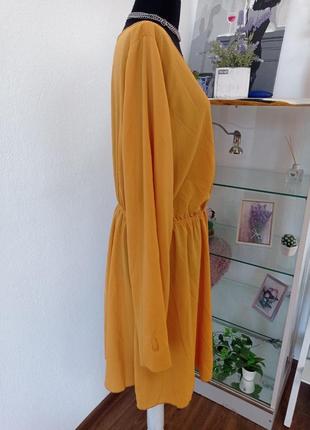 Стильное желтое платье имитация запаха, батальное2 фото