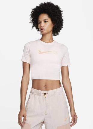 Футболка nike swoosh рожева; спортивний кроп топ