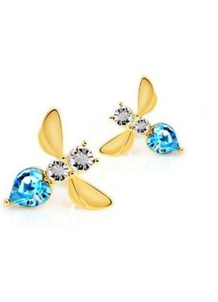 🏵️ювелірні сережки бджоли з кристалами, нові! арт. 5493