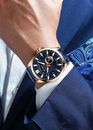Чоловічий класичний годинник curren 8372 синій з золотистим3 фото