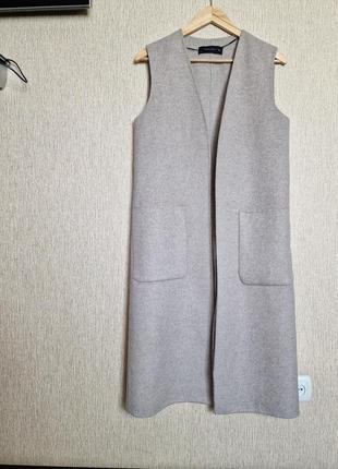 Стильная длинная шерстяная безрукавка, жилетка, кардиган zara
