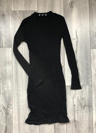 Платье по фигуре рубчик черное женское миди
