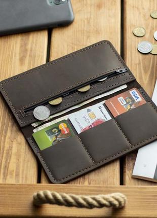 Мужской кожаный портмоне натуральная винтажная кожа lokki кошелек ручной работы с отделом для карт коричневый2 фото