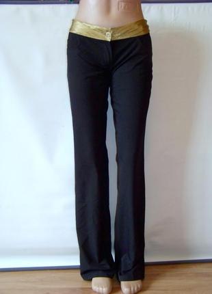 Черные прямые брюки с золотым поясом и оригинальными карманами cinema donna3 фото