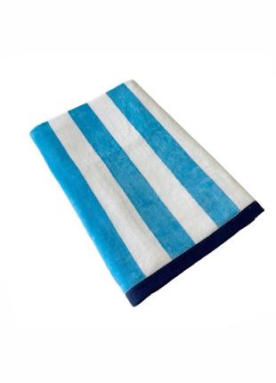 Полотенце xxl (90 на180 см) -  хлопок велюр/махра -  банные пляжные в басейн бело - синий1 фото