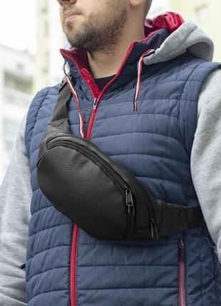 Сумка нагрудна унісекс lilit якісна поясна бананка чорна з екошкіри