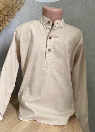 Рубашка стойка лен для мальчика размер 158 (05753-158,164,170)4 фото