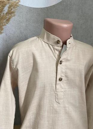 Рубашка стойка лен для мальчика размер 158 (05753-158,164,170)3 фото
