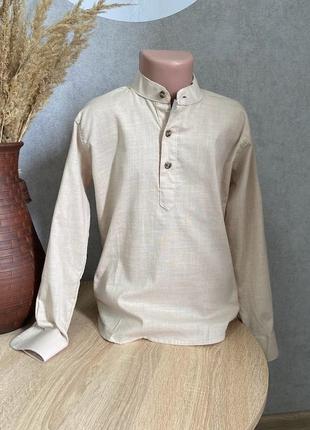 Рубашка стойка лен для мальчика размер 158 (05753-158,164,170)2 фото