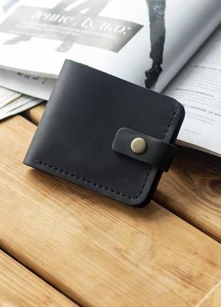 Черный кошелек (портмоне) из натуральной кожи liberty black с фиксацией на кнопке