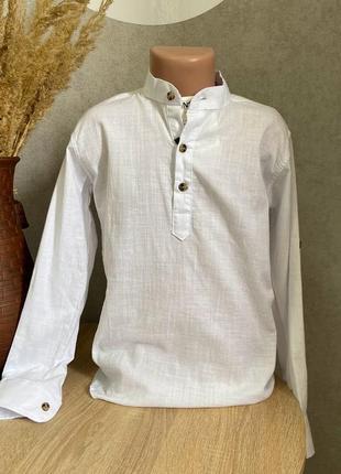 Рубашка стойка лен для мальчика размер 146 (05750-146)