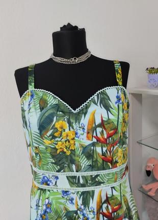 Стильное платье сарафан трапеция, тропический принт, коттон2 фото
