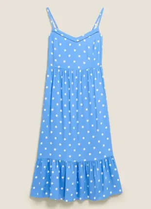 Мила натуральна ярусна сукня–міді в горошок з кишенями\сарафан з воланом m&s