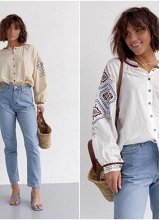 Вышиванка на пуговицах с длинным рукавом норма