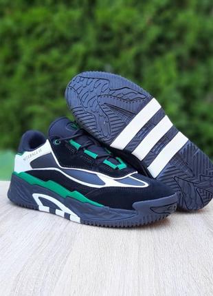 Мужские кроссовки adidas niteball итые черные с зеленым / smb2 фото