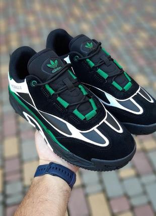 Мужские кроссовки adidas niteball итые черные с зеленым / smb10 фото