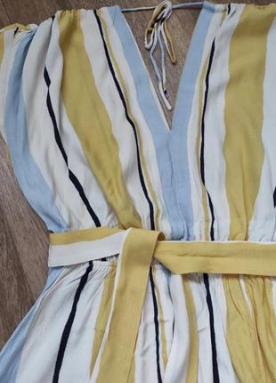 Полосатое платье миди в полоску с разрезом поясом и завязками на спине8 фото