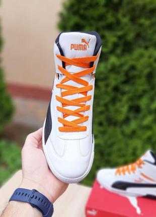 Мужские кроссовки puma высокие белые с черным с оранжевым / smb2 фото