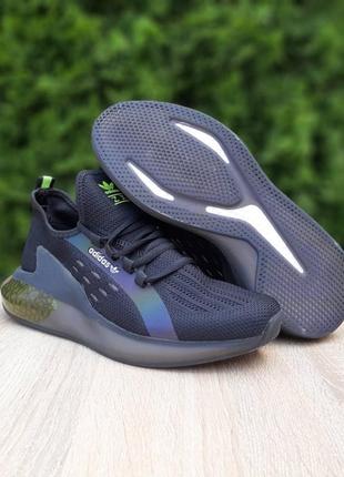 Мужские кроссовки adidas zx boost черные с неоном продувочный текстиль / smb2 фото
