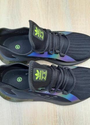 Мужские кроссовки adidas zx boost черные с неоном продувочный текстиль / smb7 фото