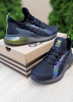 Мужские кроссовки adidas zx boost черные с неоном продувочный текстиль / smb6 фото