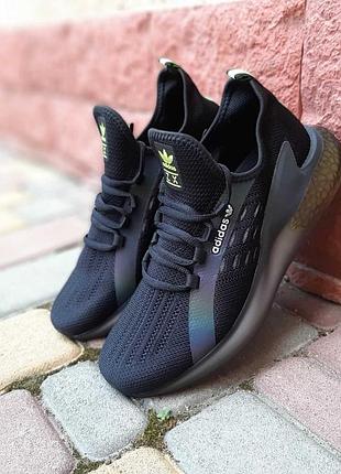 Чоловічі кросівки adidas zx windbreaker чорні з неоном продувний текстиль / smb