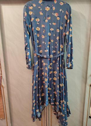M-l асиметрична сукня максі довга до підлоги з поясом принт квіти з довгим 3/4 рукавом2 фото