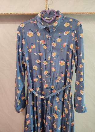 M-l асиметрична сукня максі довга до підлоги з поясом принт квіти з довгим 3/4 рукавом3 фото