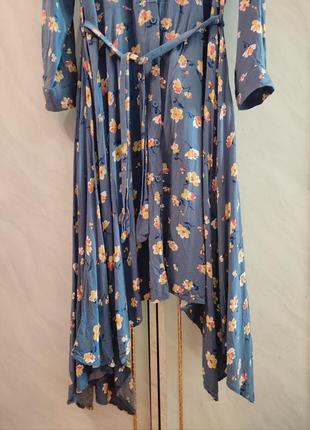 M-l асиметрична сукня максі довга до підлоги з поясом принт квіти з довгим 3/4 рукавом5 фото