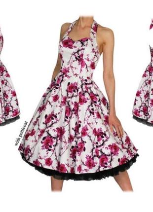Hearts&roses cherry blossom 50-х платье сарафан свинг ретро новое h&r london белое розовое коктейльное  платье с цветочным принтом в винтажном стиле
