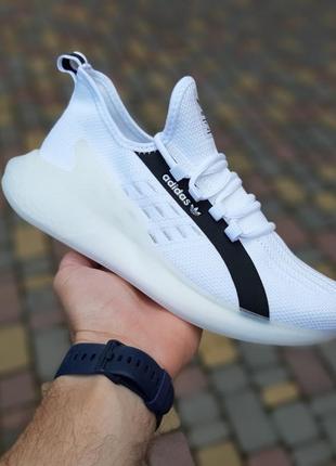 Мужские кроссовки adidas zx boost белые с черным продувочный текстиль / smb