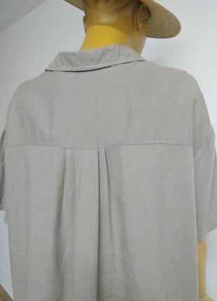 Базовая натуральная льняная оверсайз рубашка футболка блуза серо-бежевого цвета l xl xxl8 фото