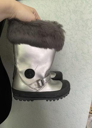 Diesel срібні чоботи чобіткі зимові на натуральному хутрі сірі срібні зимові черевики