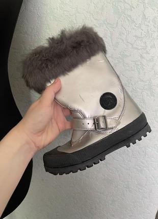 Diesel срібні чоботи чобіткі зимові на натуральному хутрі сірі срібні зимові черевики4 фото